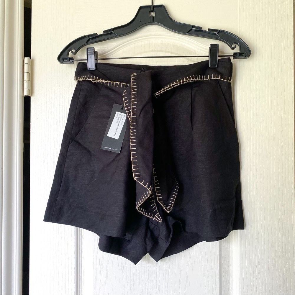 Hunter Bell Shorts Ashton Linen Lightweight Belt Tie High-Waisted Onyx 0 NWT - Picture 2 of 7